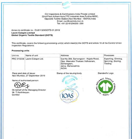 GOTS Certificate 1